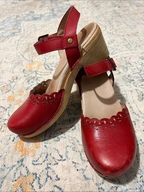 Dansko Red Leather Mary Jane Clogs